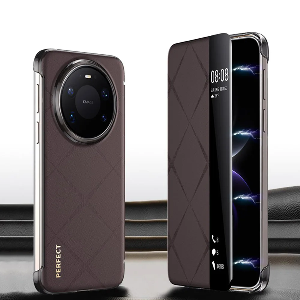 

Genuine Leather Case For Huawei Mate 80 Pro Case Mate80 Pro Max Window View Phone Protector For Mate 80 RS Ultimate Cover