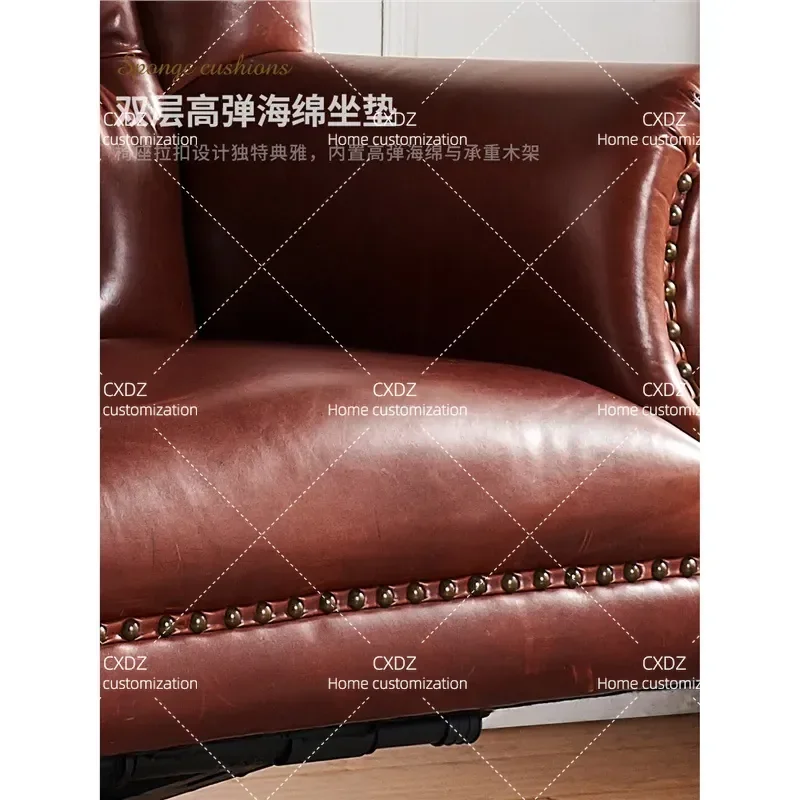 American Solid Wood Leather Executive Chair High End Retro Swivel Computer Chair for Home Office Villa Study