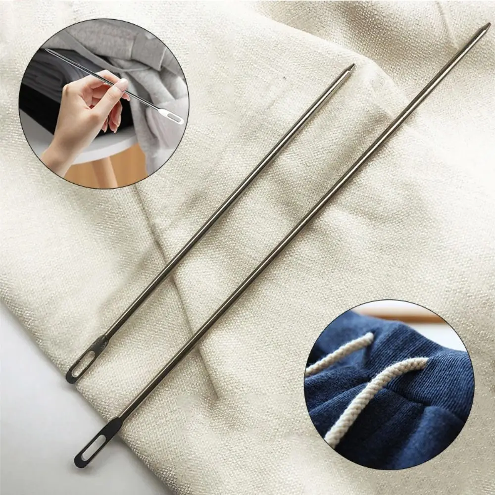 

2pcs Sewing Needles Large Hole Elastic Cord Threader Metal Silver Rope Threader Flexible Long Threading Needle Sewing
