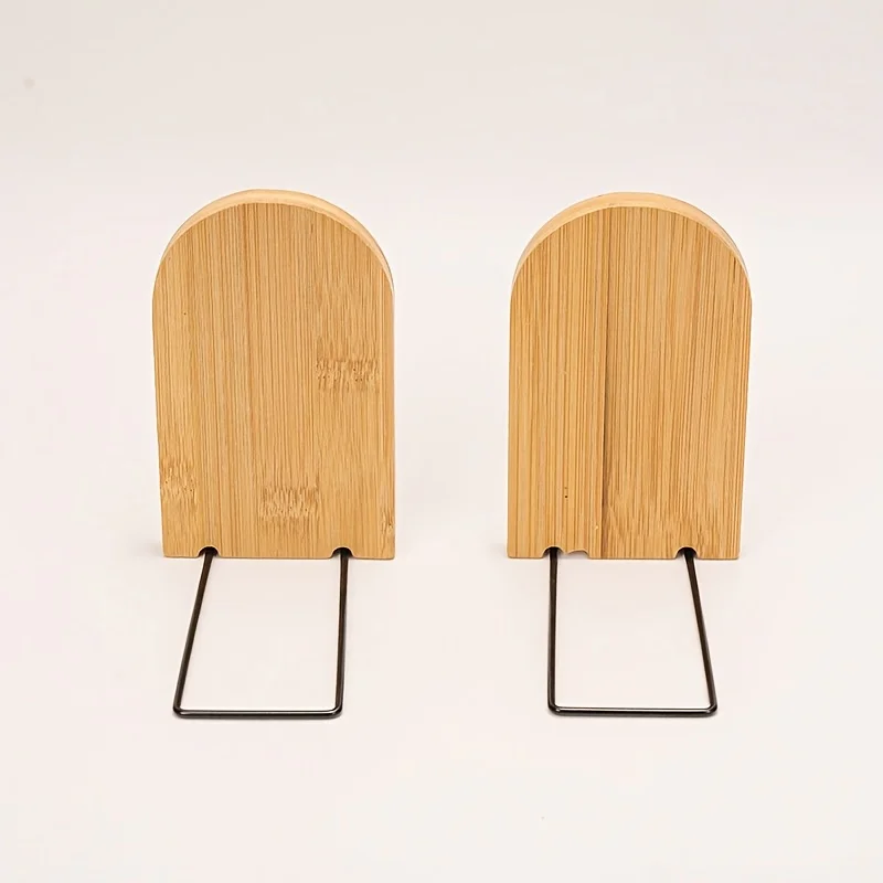 Wooden Bookends For Bookshelf Bamboo Book Ends Heavy Duty Non Slip Holder Desk Organizer Office Desktop Storage view 2