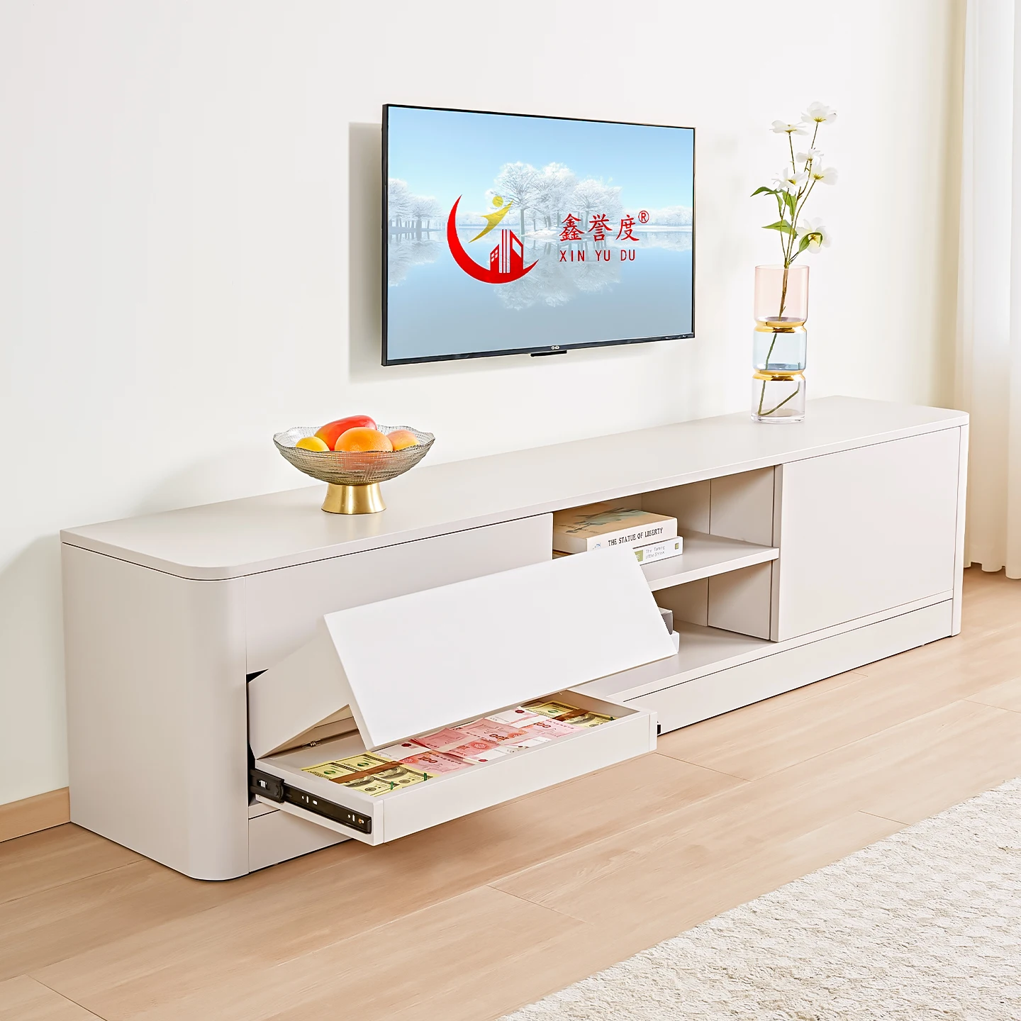 Concealed TV cabinet Floor-to-ceiling simple living room storage E0 light luxury high-end storage locker