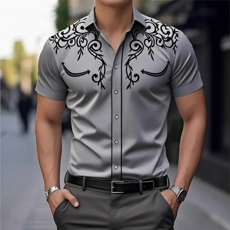 

Весна-лето, мужская рубашка с 3D цифровым принтом, топы в западном ковбойском стиле в стиле ретро, мужская рубашка с лацканами, топы из 100% полиэстера, микропроектилия