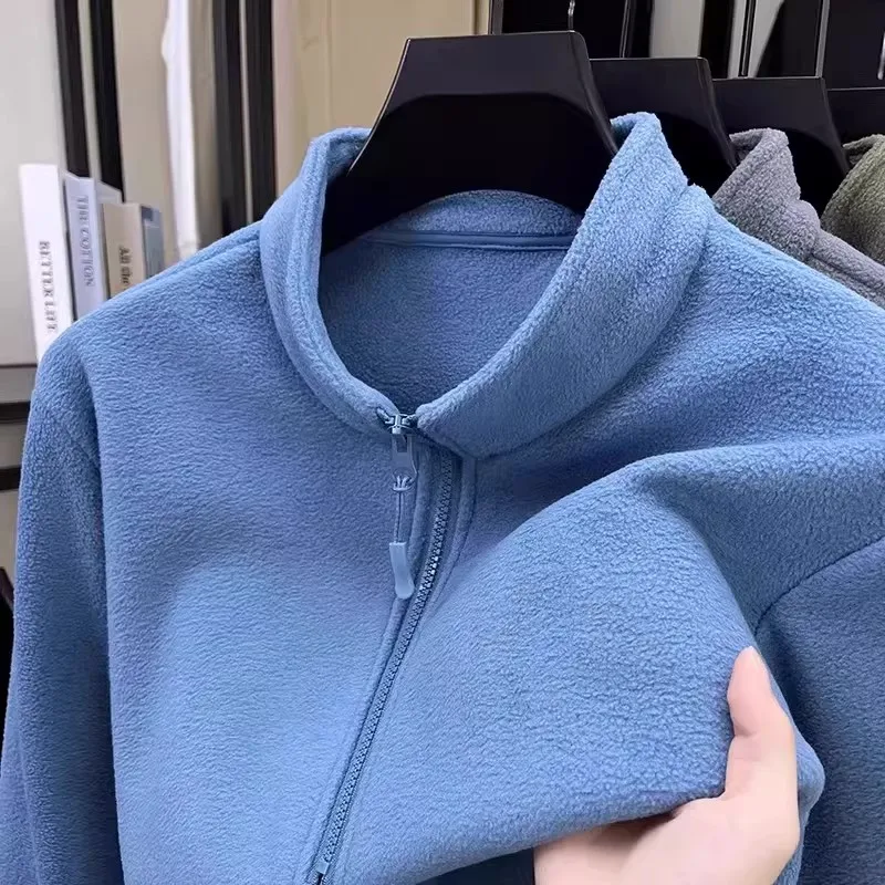 Men's Double-Sided Fleece Warm Hoodie Autumn Winter Stand Collar Pullover Fleece-Lined Base Layer Shirt Casual Loose Fit