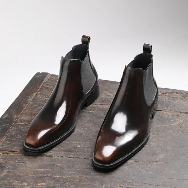 

British Style Men Shoes Genuine Leather Slip on Business Dress Ankle Boots Classic Formal Luxury Casual Chelsea Boots