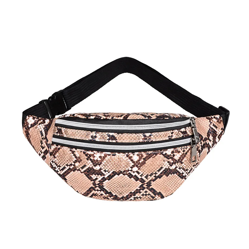 Outdoor Waist Bag Waterproof Snakeskin Waist Bum Bag Running Jogging Belt Pouch Zip Fanny Pack Mobile Phone Bag PU Chest Bag