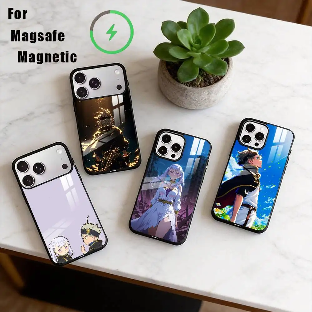 

B-Black Clover Phone Case For iPhone17,16,15,14,13,12,11 Plus,Pro Magnetic with Magsafe Wireless Charging