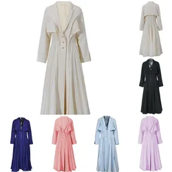 Long Linen Prom Dress Women Blazer Suit Jacquard Full Sleeves Single Breasted Jacket Ankle Length Party Gown In Stock