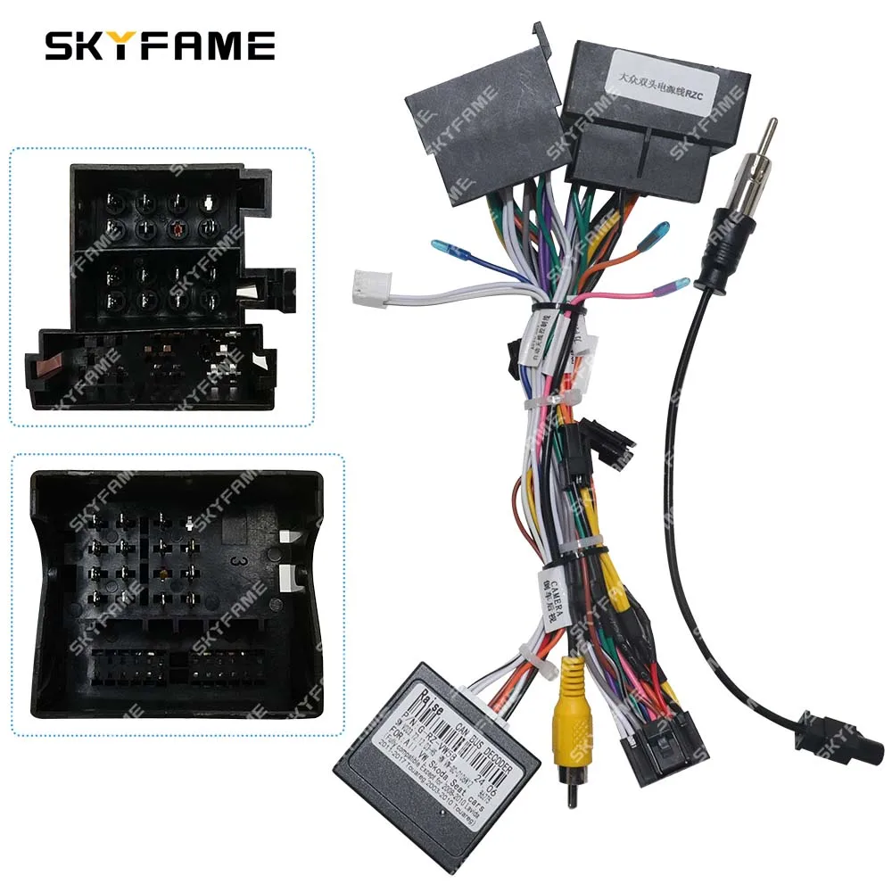 SKYFAME Car 16pin Wiring Harness Adapter Canbus Box Decoder Android Radio Power Cable For Volkswagen Series G-RZ-VW58/VW-RZ-08