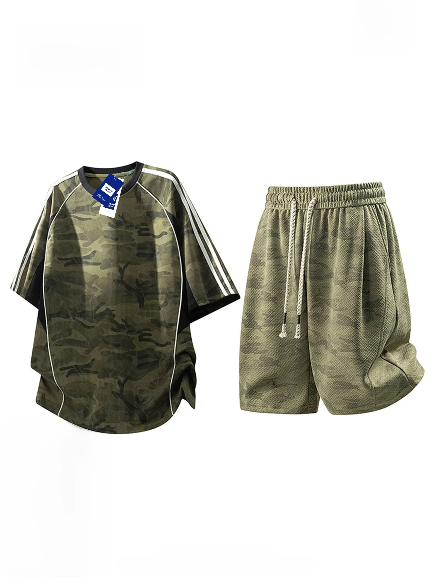 wassup-palm-men's-sportswear-set-short-sleeve-casual-shorts-two-piece-summer-trendy-brand-polyester-fiber-teenage-wear
