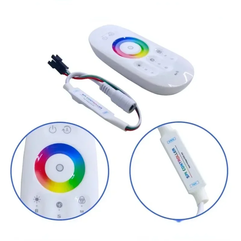 DC5-24V Mini Full Color SPI RGB Led Controller 2.4G RF Touch Panel Dimmer for WS2812 Pixels Led Strip Light Remote