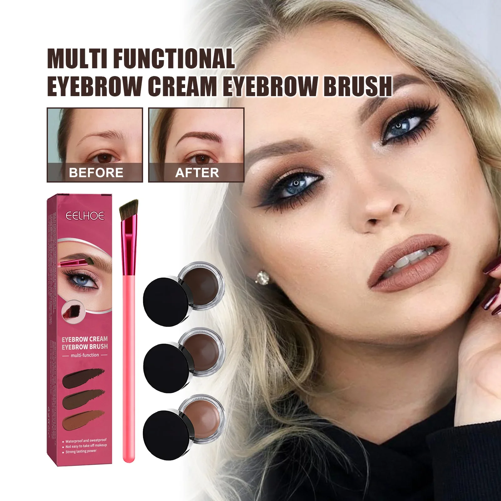 

Eelhoe Multifunctional Eyebrow Brush Set Portable Eyebrow Brush Brow Cream Bevel Wild Eyebrow Eyeshadow Contour Makeup Brush