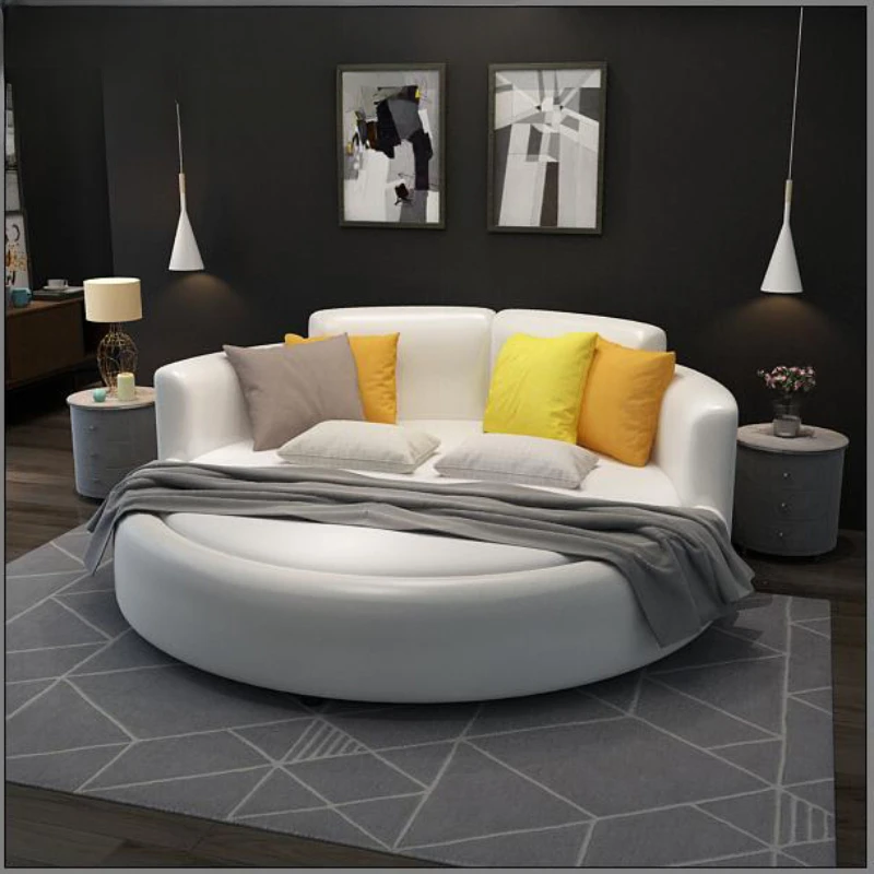 

Large circular double modern minimalist fabric princess bedroom fashionable round bed electric fun couple internet celebrity