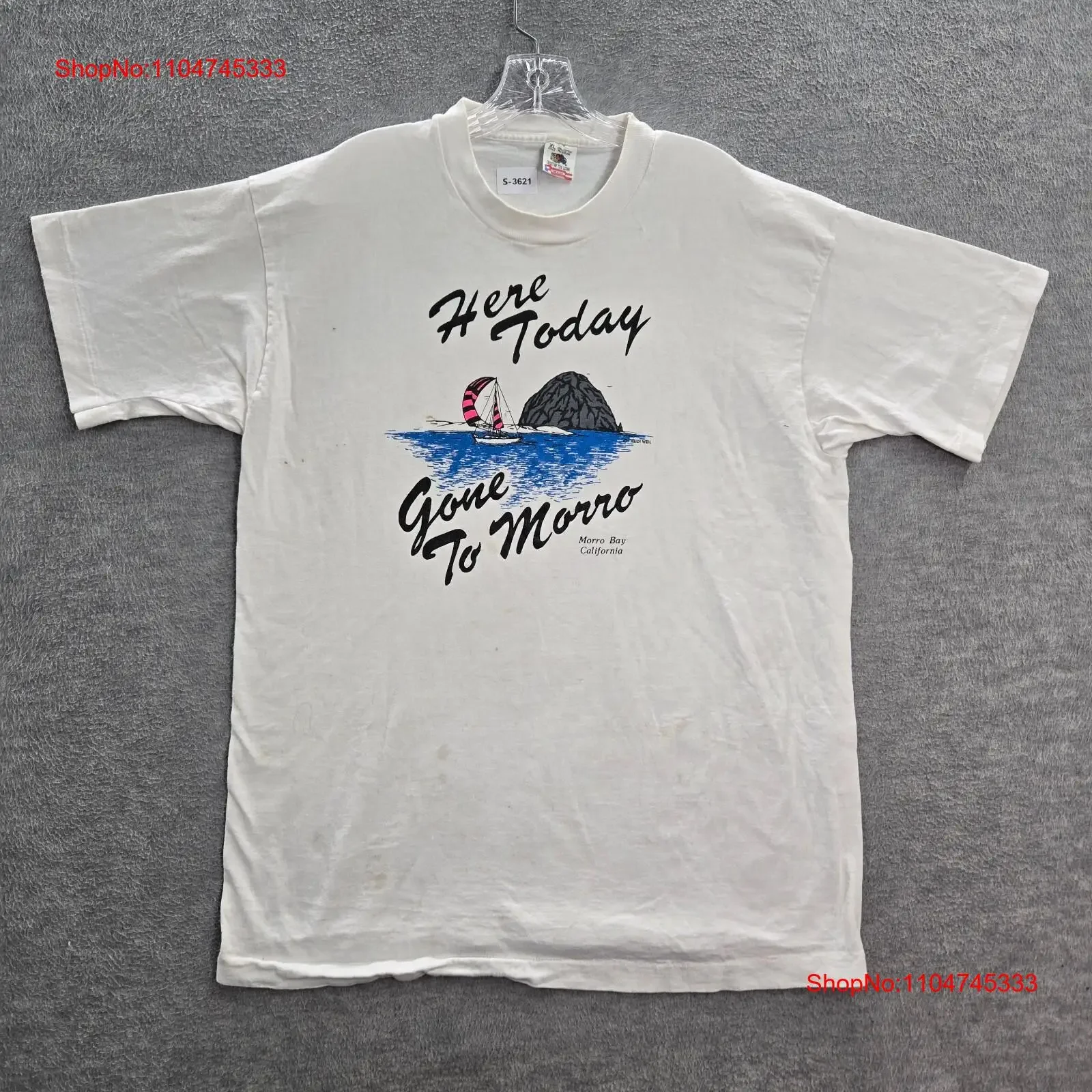 Camiseta VINTAGE Morro Bay para hombre XL blanca aquí hoy se pone mañana lee vintage lavada Top para uso diario gráfico Casual homme