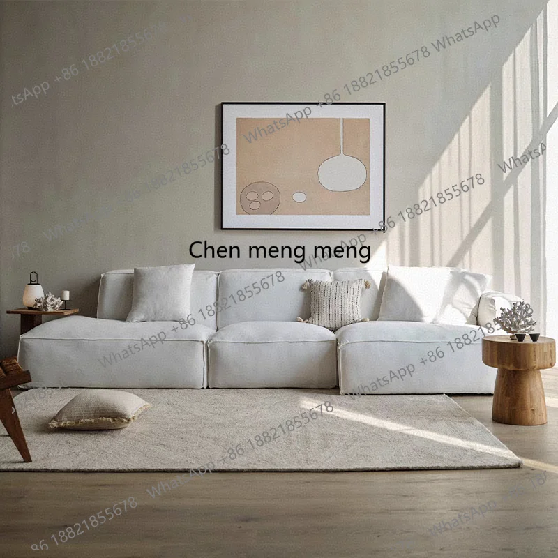 

Льняной полностью съемный и моющийся диван для гостиной, простой диван из хлопка и льна, высококачественный белый средневековый диван из блоков тофу