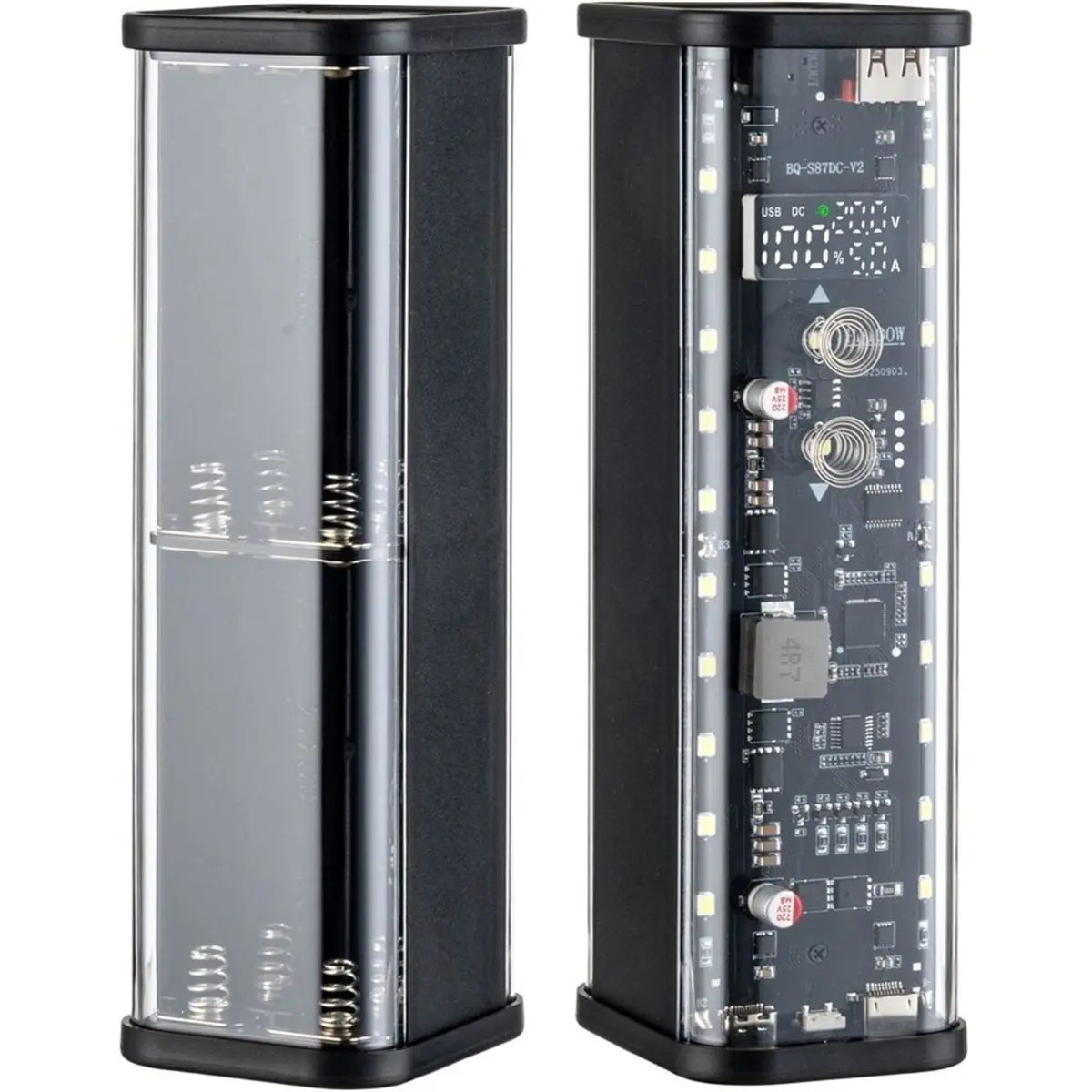 PD100W Fast Charging 8-Cell 21700 DIY Power Bank Case Solder-Free Battery Box High-Brightness LED Outdoor Light Black