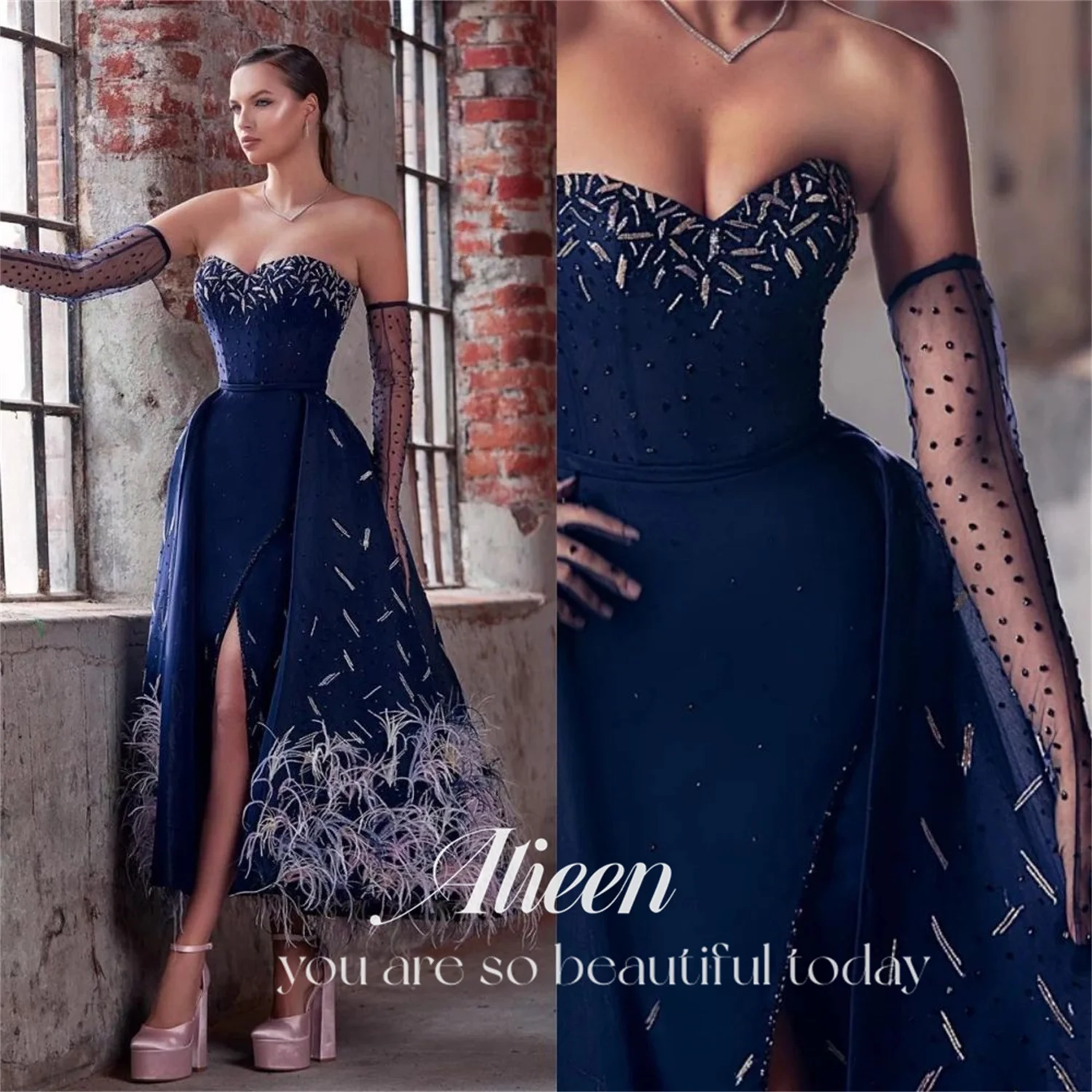 

Aileen Feather Luxury Women's Evening Dresses for Special Occasions Customized Navy Blue Long Elegant Evening Dresses Woman 2024