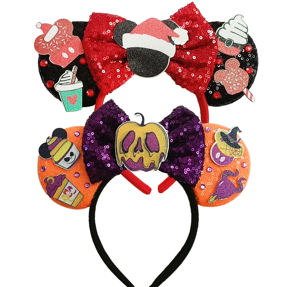 2pcs Hallowmas Mikcey Mouse Ear Headband Christmas festival party For Women Kids Hair Band Hair Accessories Sequins Bow Headwear