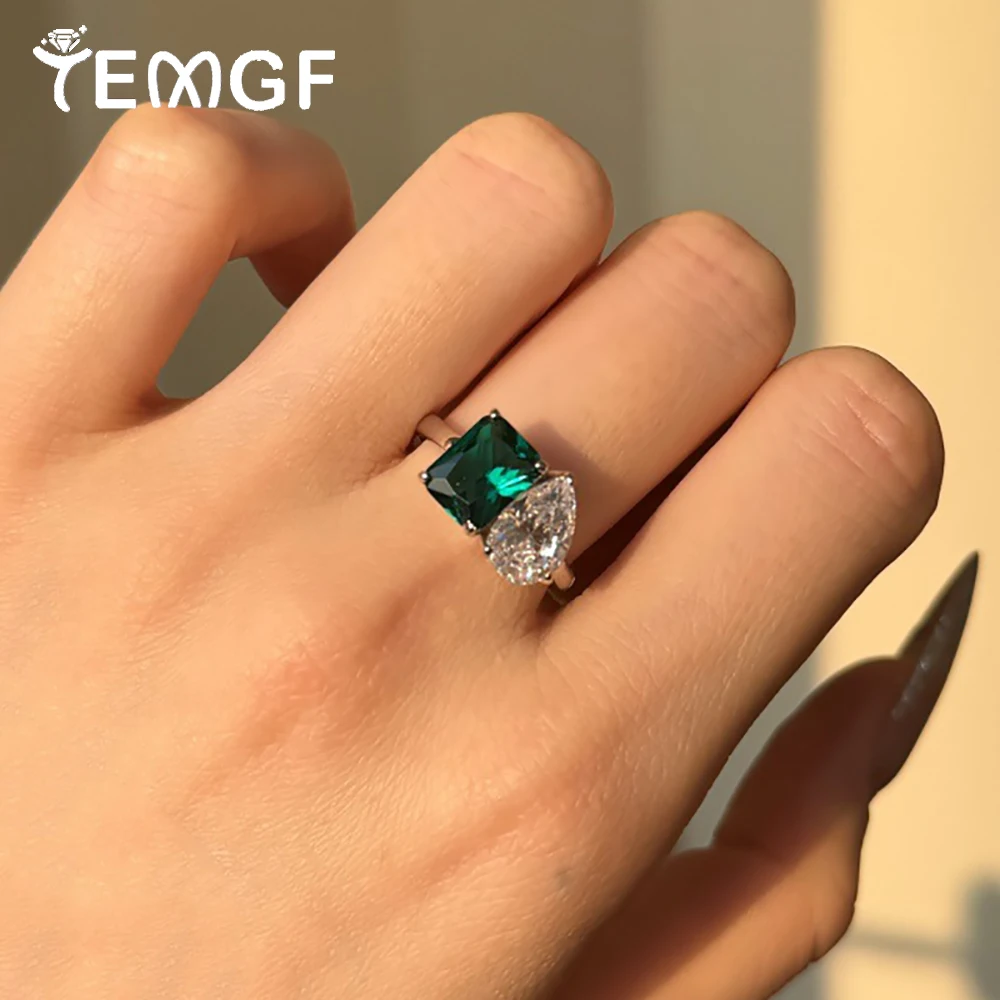 

TEMGF Роскошное кольцо с цирконом из стерлингового серебра 925 пробы, ювелирные изделия для женщин, свадебная вечеринка, сверкающий модный предмет, грушевидная огранка, изумрудная огранка