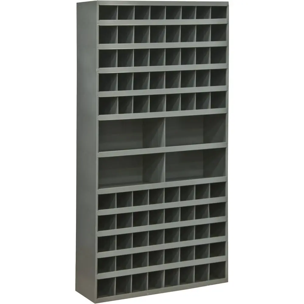 

Gray Powder Coated Cold Rolled Steel Tall Bin Cabinet, 12 x 33-3/4 x 64-1/2, 84 Openings, Sloped Shelves