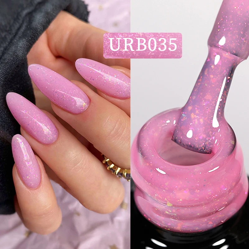 UR SUGAR 7ml Sparkling Auroras Glitter Rubber Base Gel Pink Sequins Chrome Long Lasting Soak Off Nail Art UV LED Varnish