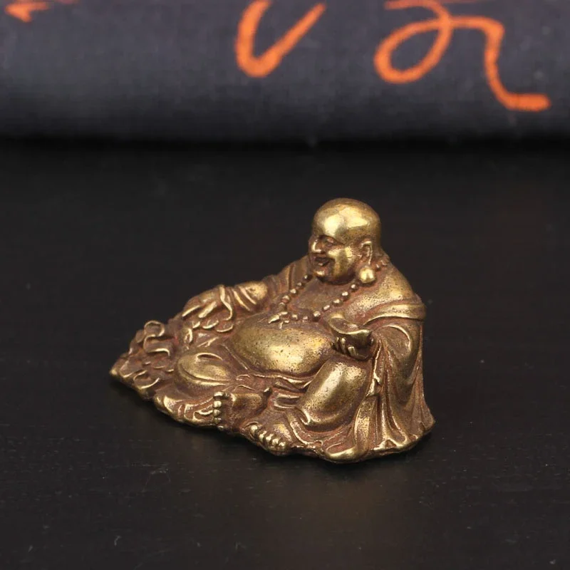 Antique Bronze Big Belly Laughing Maitreya Buddha Statue Desk Copper Ornament Crafts Brass Miniature Figurines Home Decorations