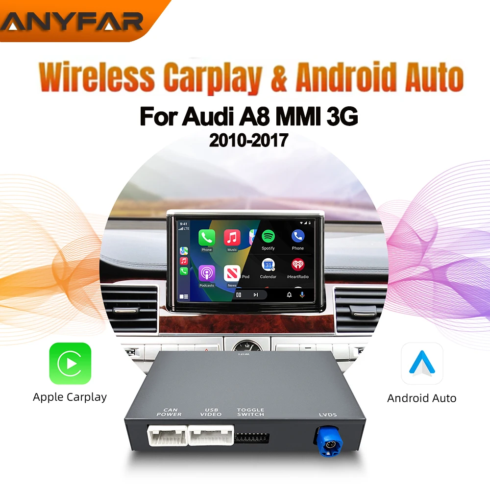 for Audi A8 2010–2017, 6.5 Inch/7 Inch Screen, MMI 3G Module Android Auto Mirror Revers with CarPlay & Android Auto Retrofit Kit
