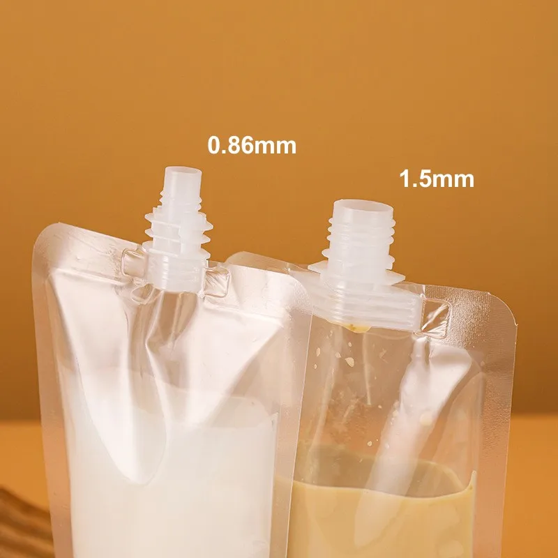 StoBag 100pcs Transparent Liquid Packaging Drinking Nozzle Bags Clear Juice Beverage Milk Sealed Storage Plastic Reusable Pouch