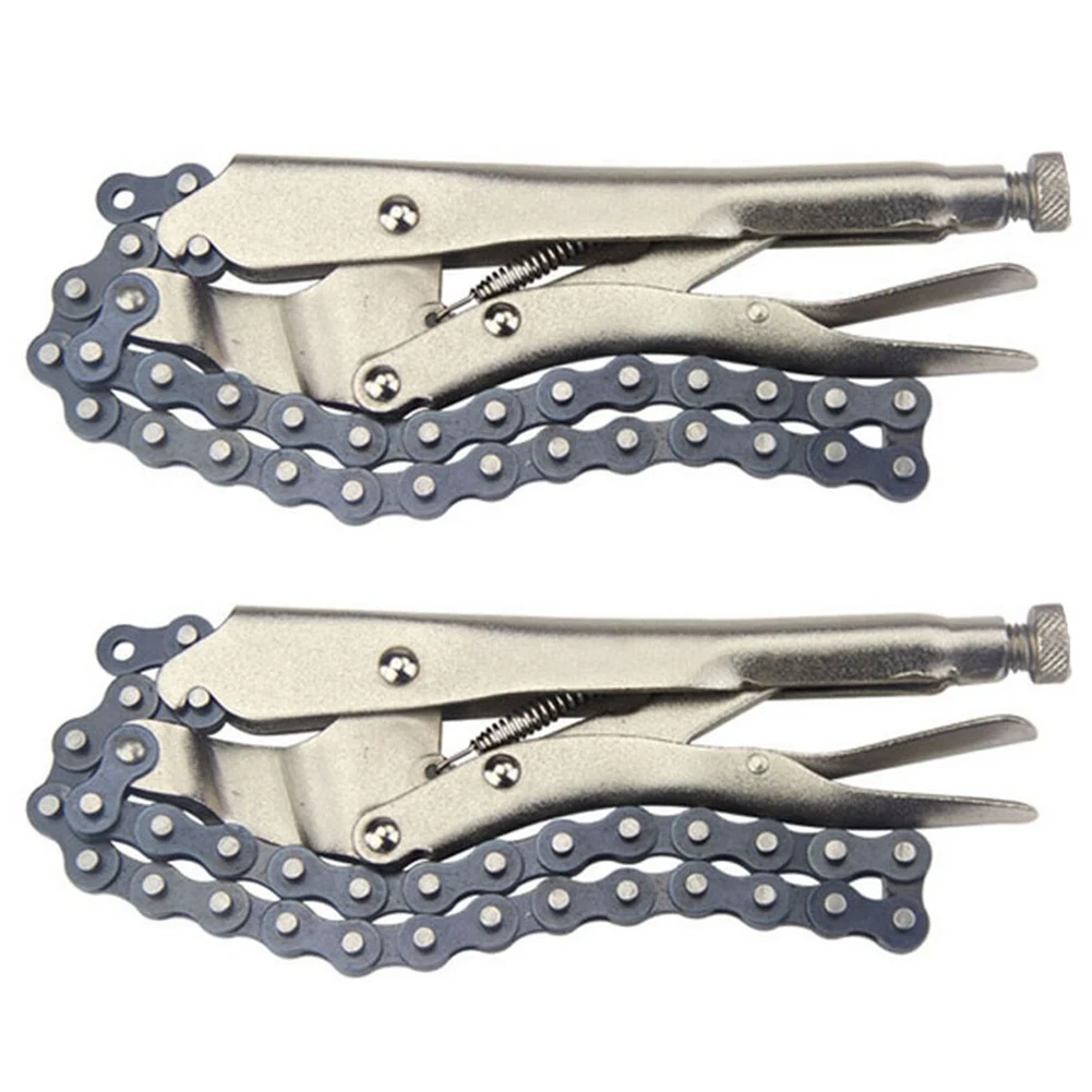 Y50A-2Pcs 10 Inch Chain Vise Clamp Plier Locking Grip Wrench Oil Filter Pipe 16.5 Inch Chain Length