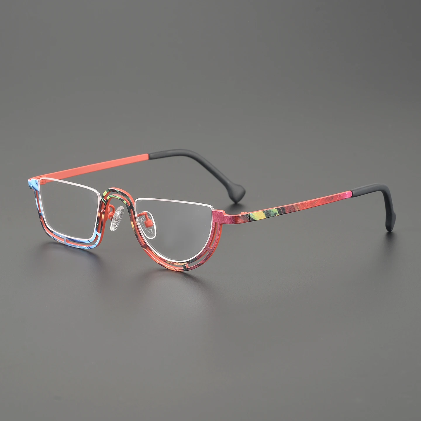 

Fashion Pure Titanium Half-frame Glasses Men Colorful Punk Hip Hop Special-shaped glasses Women Personality Customized Eyewear