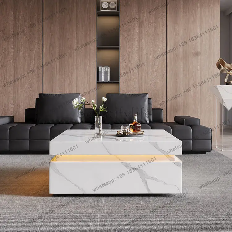 

Smart square coffee table with lamp Modern simple light luxury coffee table marble