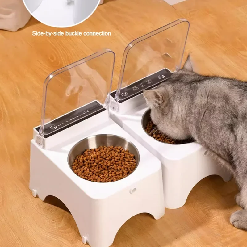 Automatic Open Cover Cat Feeder Dog Food Dispenser Convenient Pet Food Bowl Storage Stainless Steel with Food Storage Container