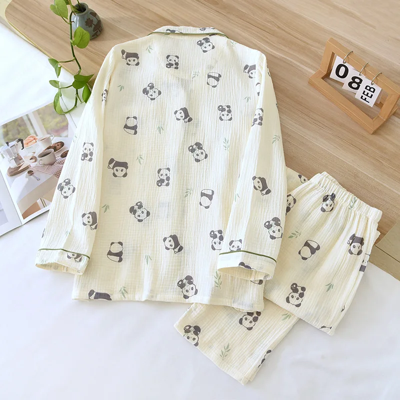 2024 New Women\'s Spring and Autumn Pajama Set 100% Cotton Cute and Simple Long sleeved Pants Two piece Home Furnishing Set