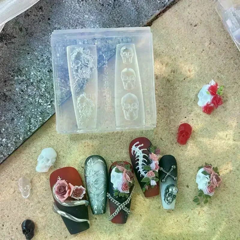 روز الجمجمة 3D سيليكون مسمار الفن العفن زهرة الأزهار DIY قالب شفاف مسمار الفن الديكور مانيكير تصميم أداة