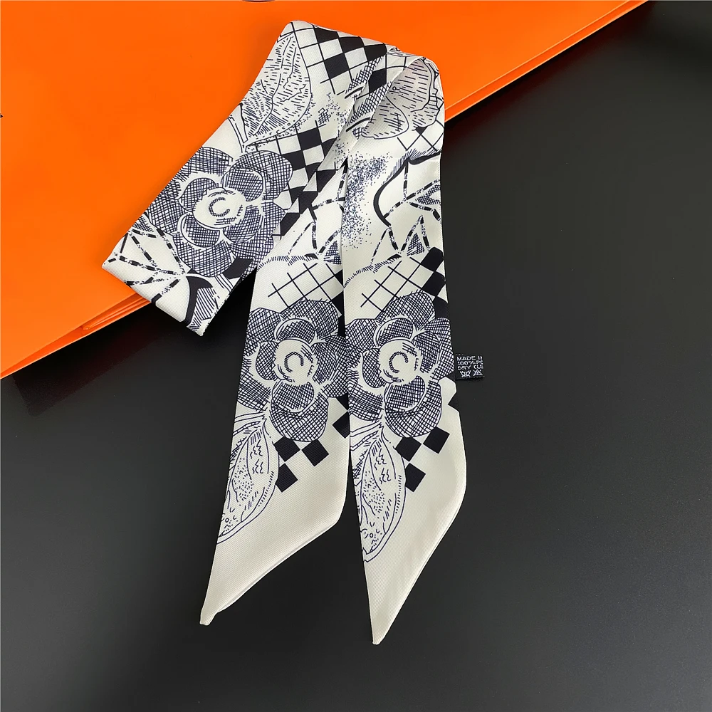 2024 Brand Design Silk Scarf Women Summer Scarf For Ladies Hair Accessories Foulard Hair & Bag Scarves Fashion Rose Headbands