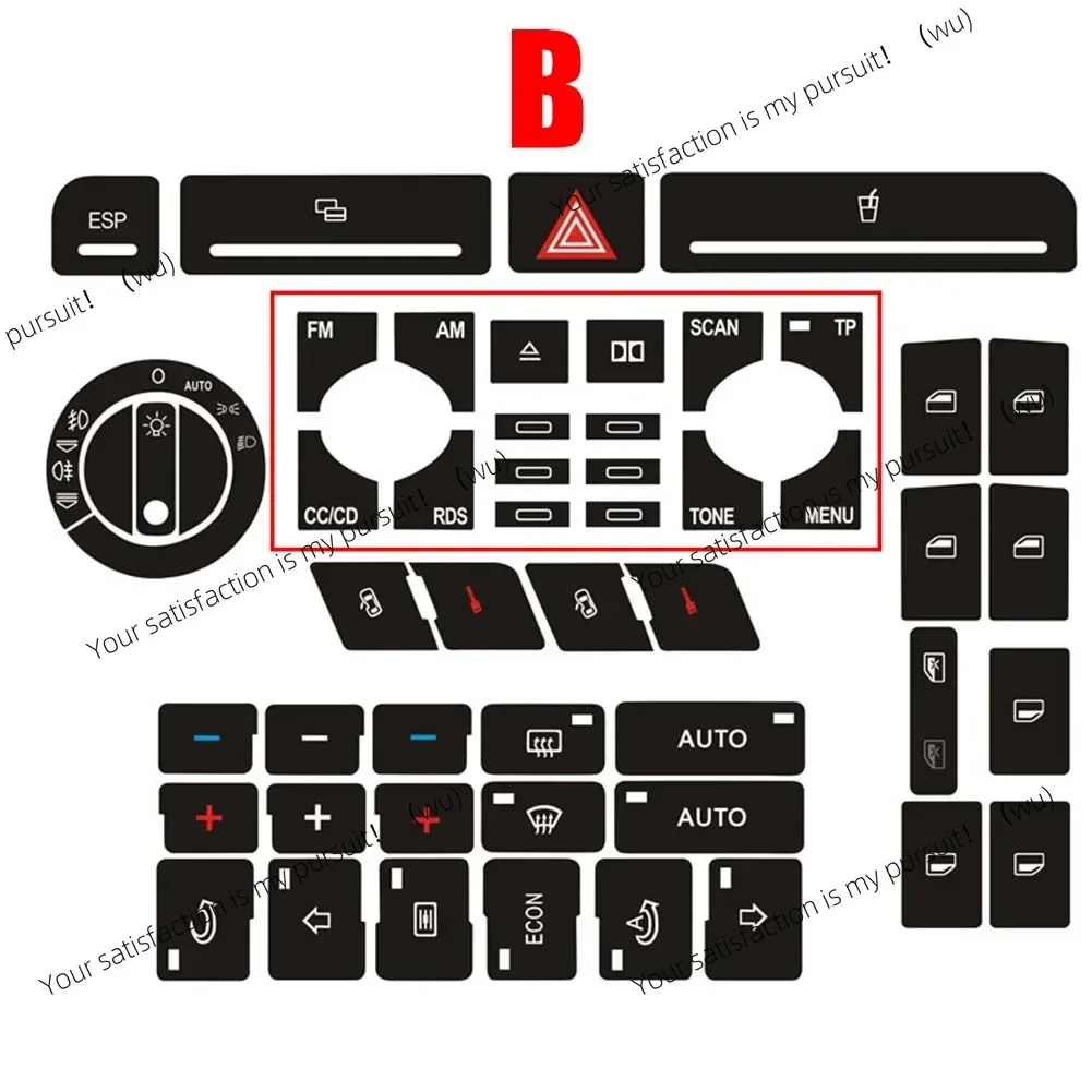 1set For Audi A4 B6 B7 Car Front Radio Button Decal Sticker Power Window Switch Button Repair Kit Alarm Climate Sticker