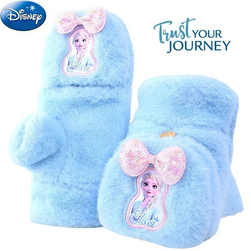قفازات مينيسو ديزني للأطفال نصف اصبع لفصل الشتاء الدافئ للفتيات إصبع مكشوف الوجه سميكة أكياس قطيفة إصبع الفتيات الصغيرات