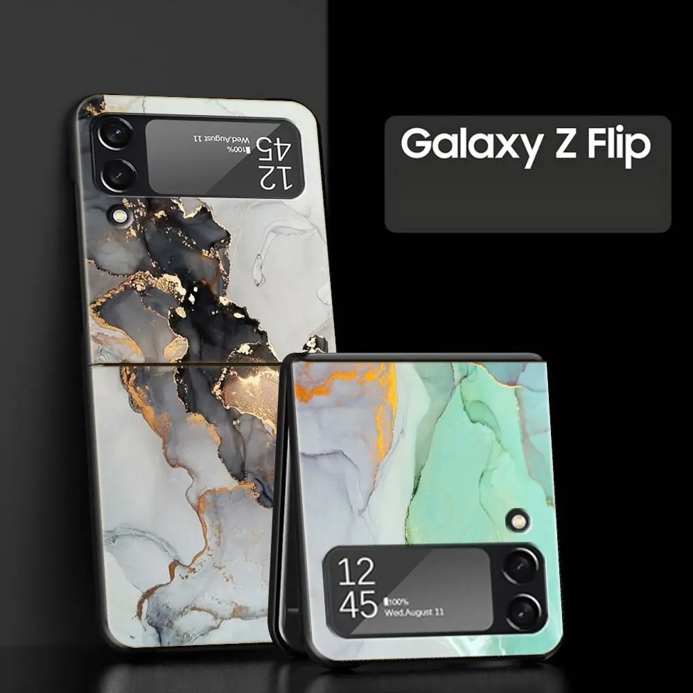 Ink and wash Marble For Samsung Galaxy Z Flip 3 4 5 Hard Folding Black Phone Case For Samsung Z Flip3 Flip4 Back Cover