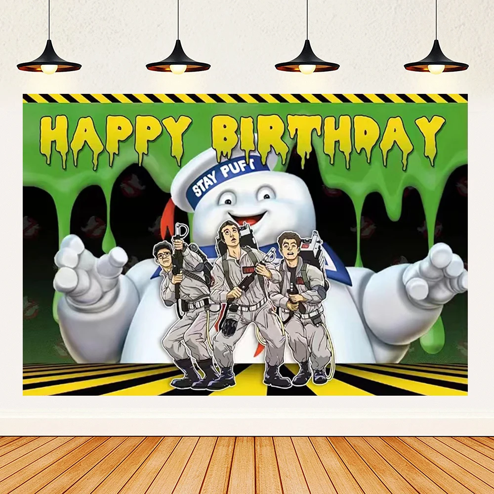 Cartoon Ghostbusters tema festa di compleanno forniture ragazzi Green Ghost Balloon Banner sfondo Cake Topper bambini Baby Shower regalo