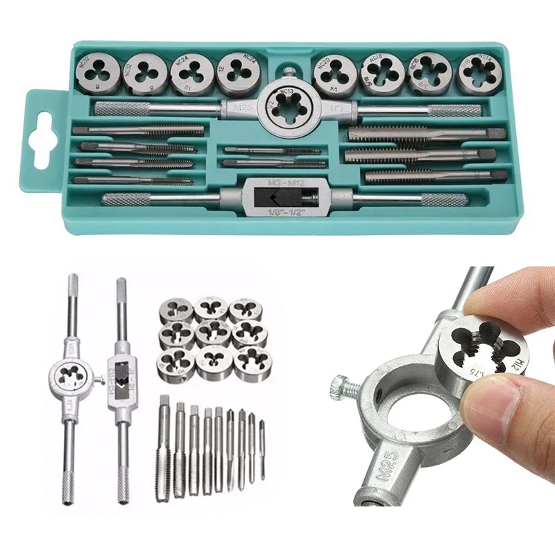 10/20Pcs Tap Die Set M3-M12 Screw Thread Metric Taps Wrench Dies DIY Kit Wrench Screw Threading Hand Tools Alloy Metal