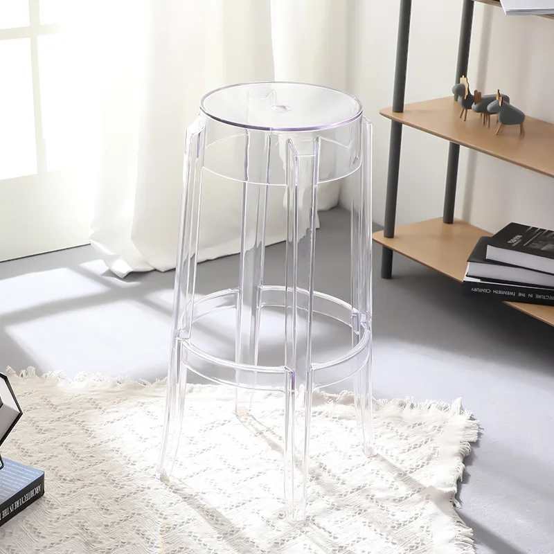 Nordic Transparent Acrylic Chair Bar Stool Crystal High Stool Fashion round Stool Modern Minimalist Plastic Bar