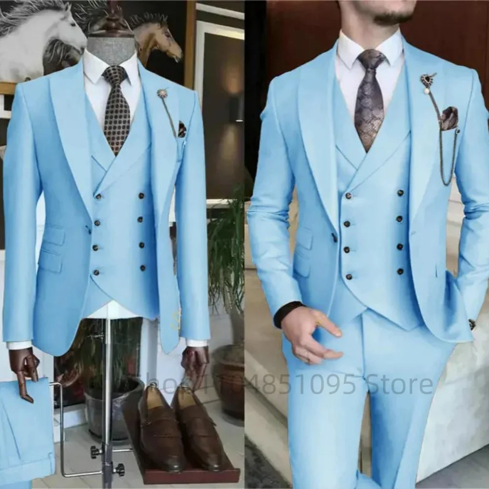 

Men's Formal Wedding Terno Complete Slim Fit 3-Piece Set Classic Elegant Blazer Coat Vest Pants Ensemble for Groom