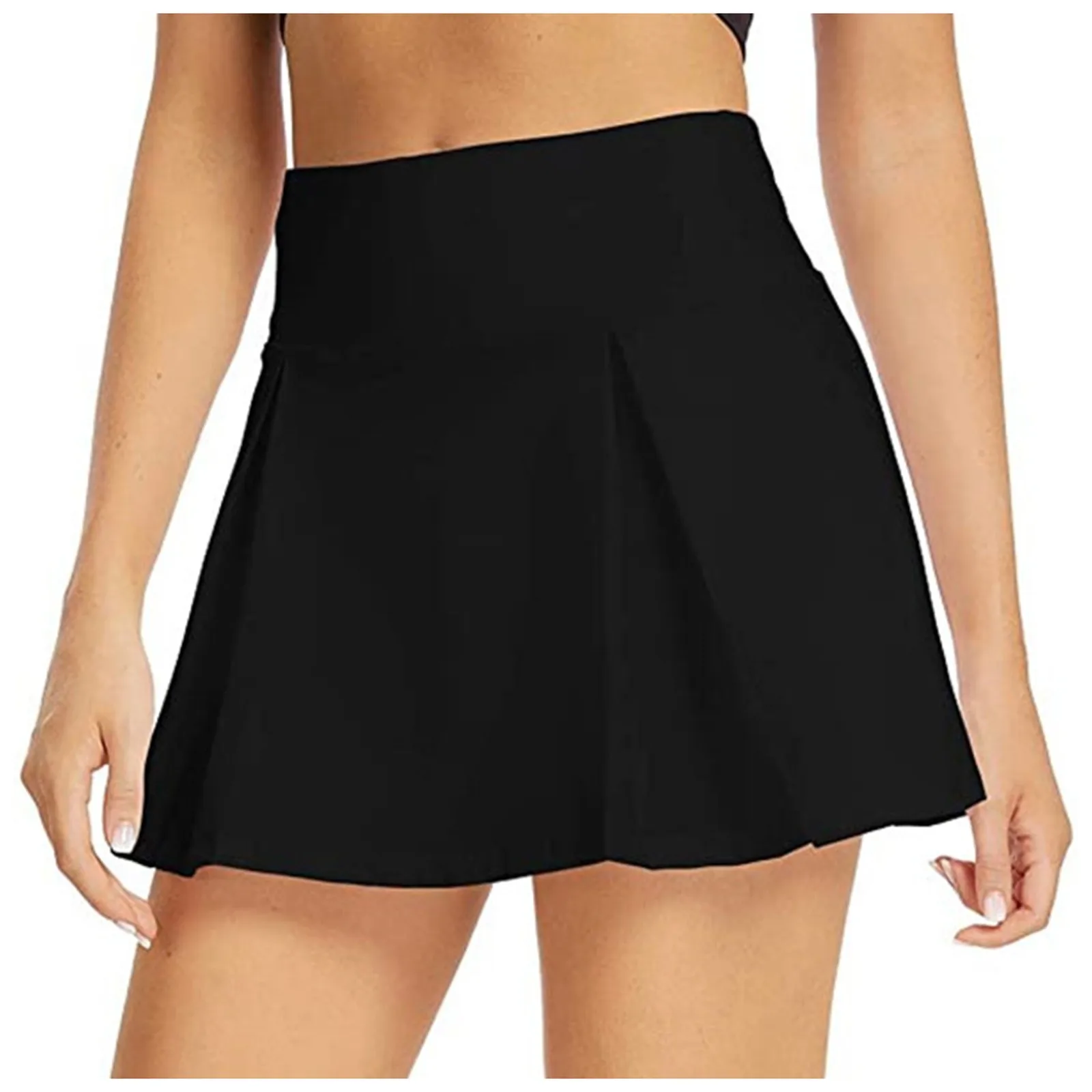 Jupe de tennis taille haute pour femme, jupe de sport à volants avec short, vêtements de fitness respirants, jupe de danse et de yoga, faux deux pièces