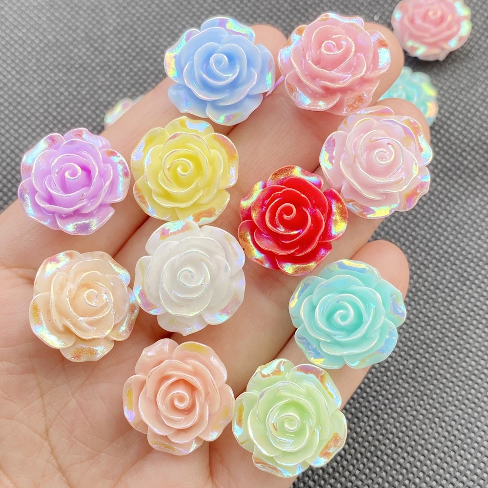 10Pcs Cute Cartoon Colorful Roses Flat back Resin Scrapbooking Crafts Fit Phone Case Decoration DIY Hair Bows Accessories