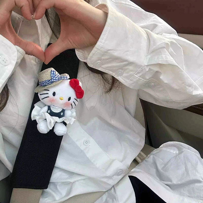Sanrios Anime Hellokittys Plush Shoulder Cover Cute Cartoon Animals Safety Universal Auto Belt Shoulder Pad Car Auto Interior