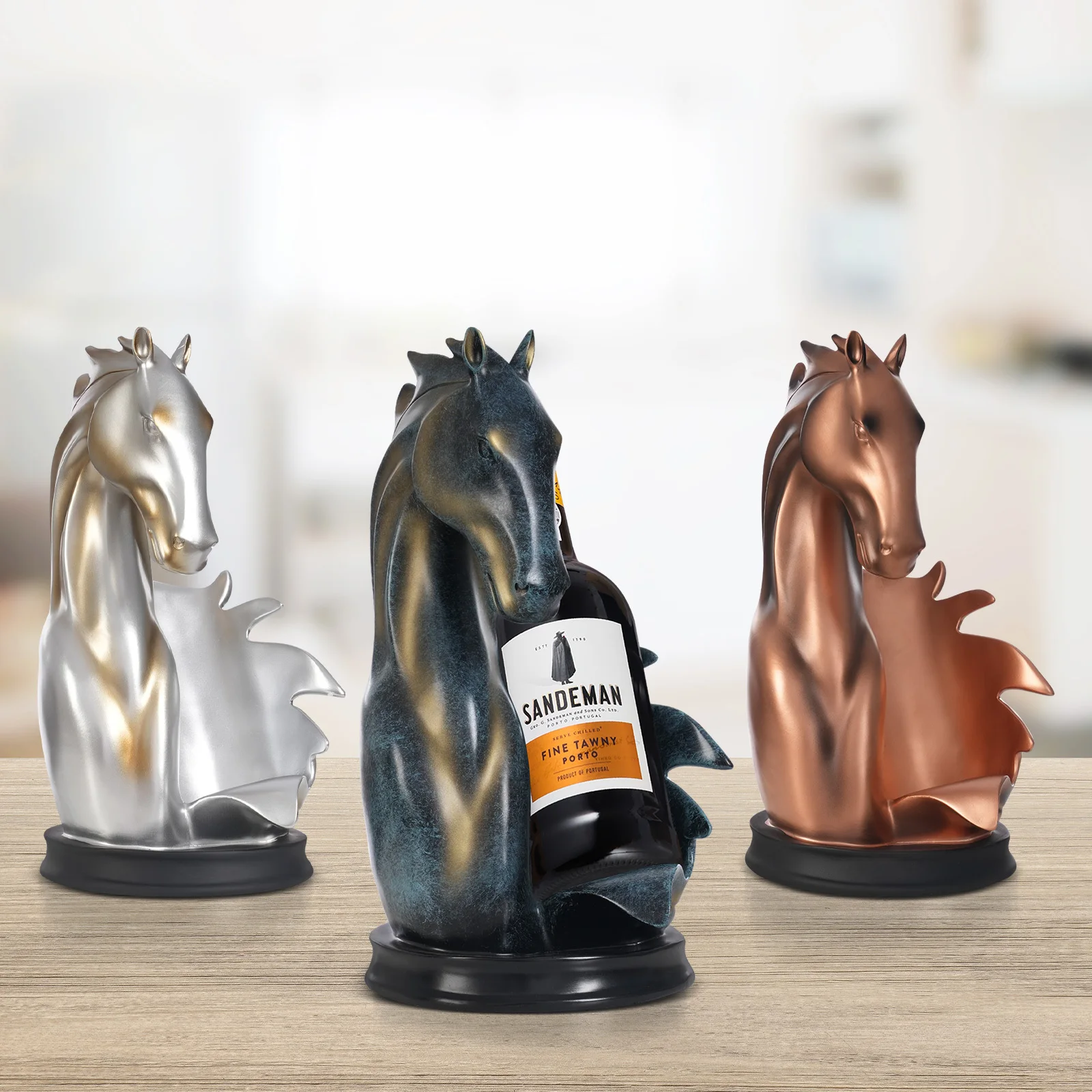 الحصان رئيس زجاجة النبيذ حامل تماثل صمغي تخزين رف شاشة للمنزل بار المطبخ كونترتوب ديكور حفل زفاف هدية الفن #2