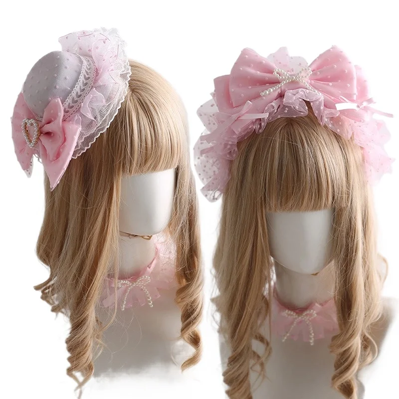 Original Lolita Hair Accessories Pink Showa Cross Lover Doll Handmade Hat Headband Bracelet Sleeve Hair Strap Small Item