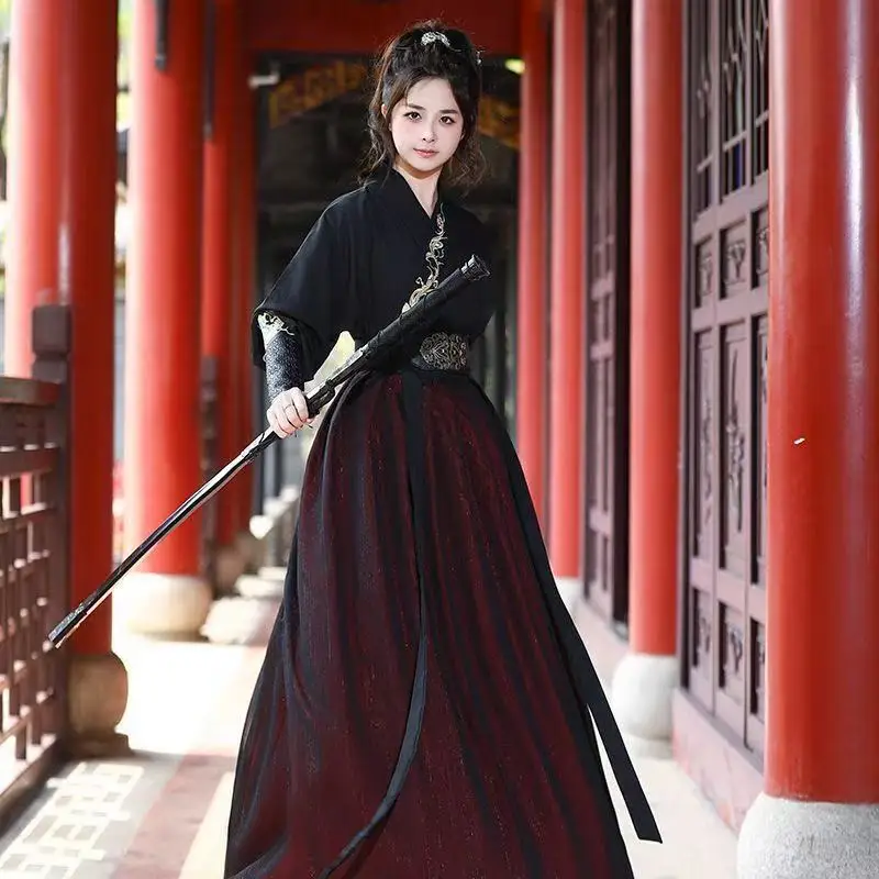 Dark Black Hanfu Men Women Traditional Chinese Embroidered Clothing Students Graduates Stage Performance Cosplay Outfit Hanfu view 3