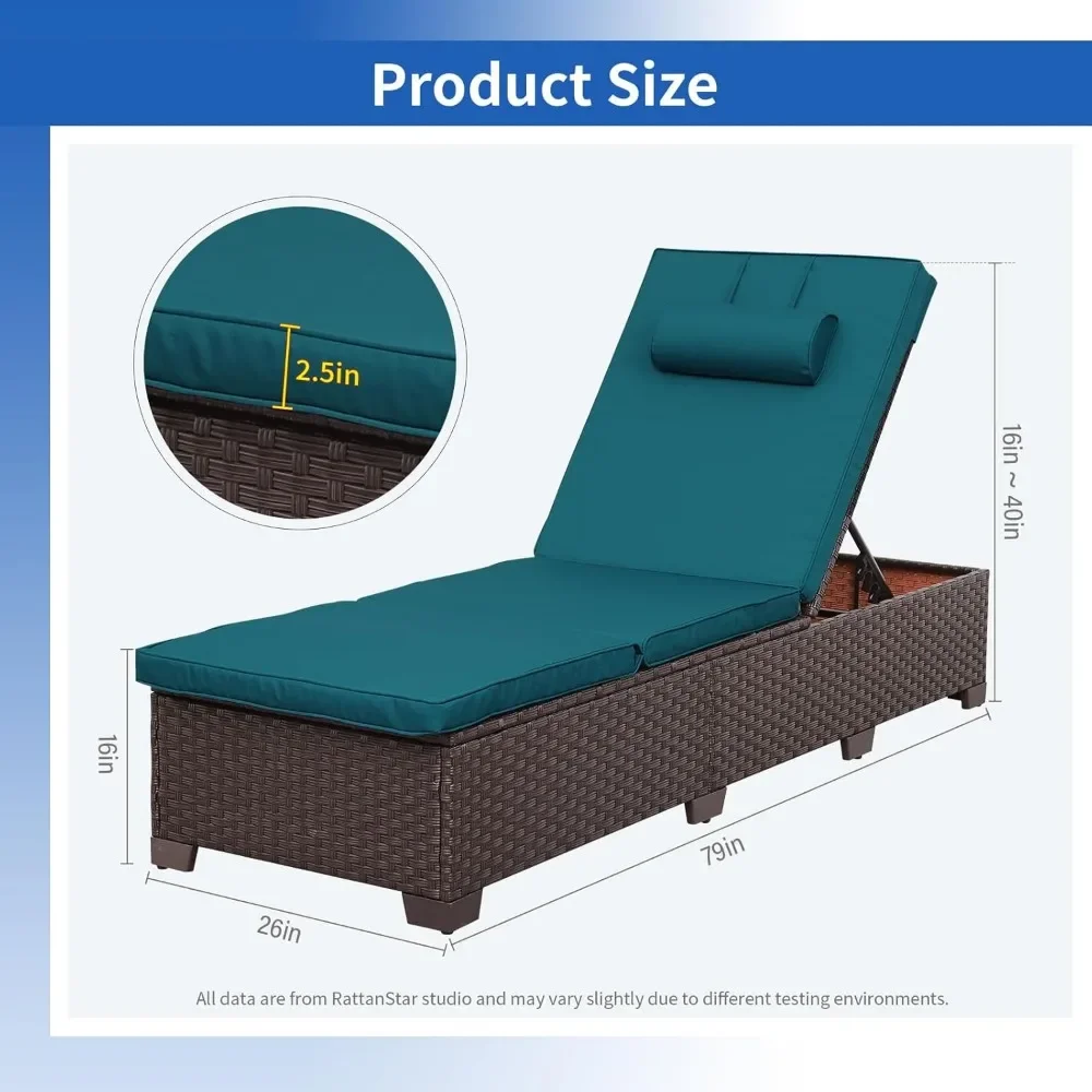 Outdoor Chaise Lounge Set van 2 Bruine Rieten Patio Chaise Lounge Stoelen Zwembad Lounge Stoelen Multi-Angle Verstelbare Rugleuning