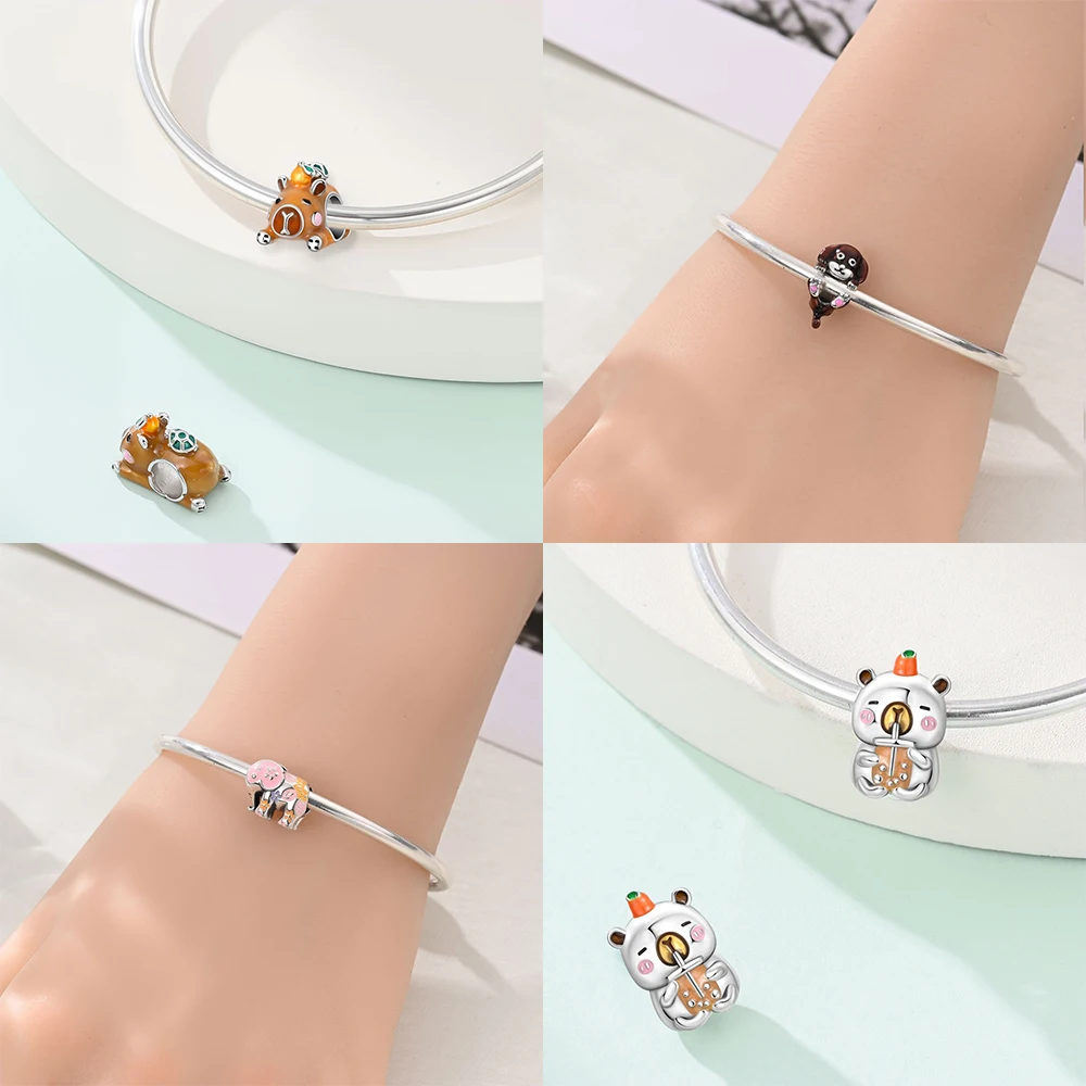 

Exquisite Brown Pufferfish Flowers Cat Animal Dog 925 Silver Original Charms Beads Fit Bracelet Women Jewelry Diy Gift Accessory