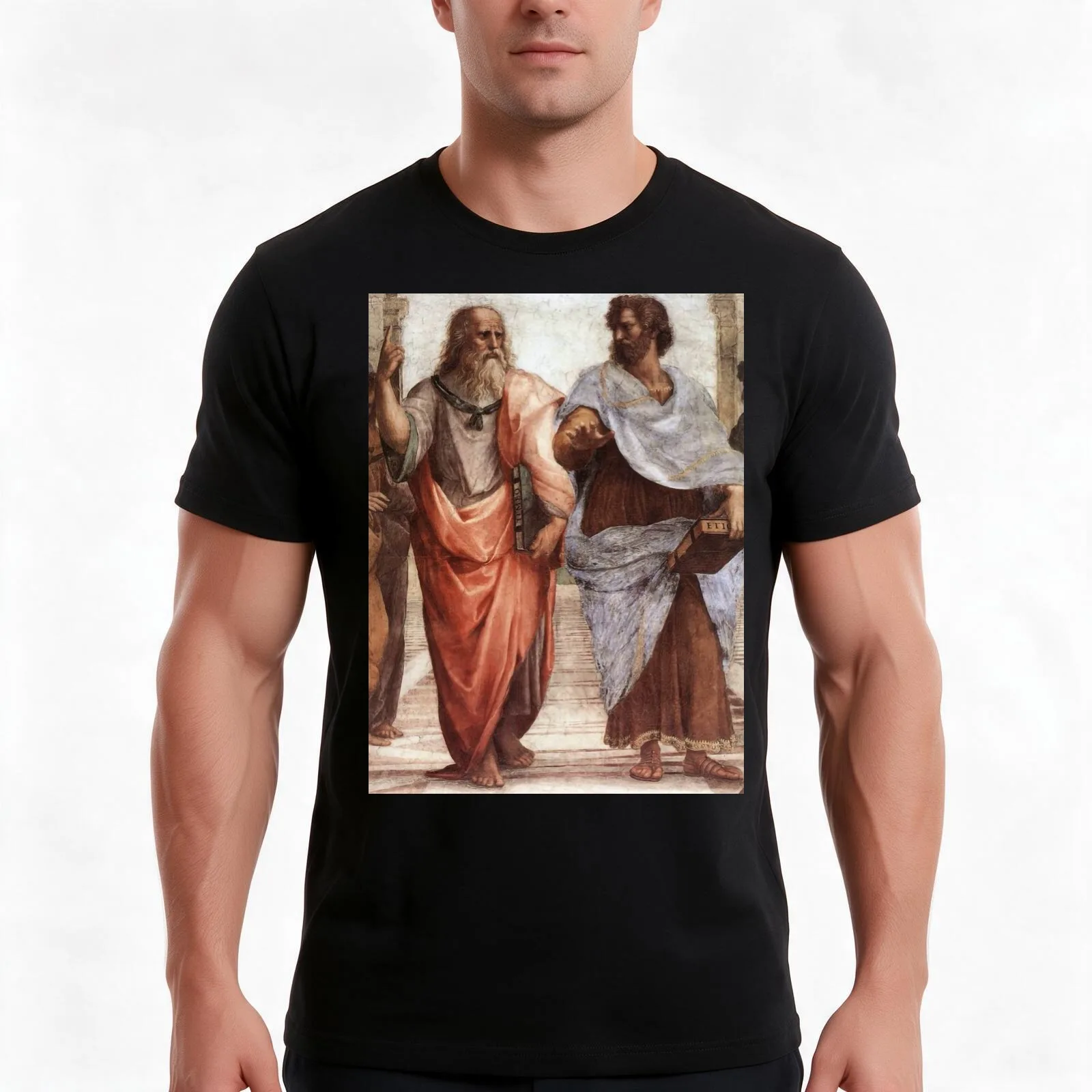 The School of Athens (details) by Raphael (Raffaello Sanzio Da Urbino) T-Shirt Summer Casual Cotton Tee Vintage Graphic Print